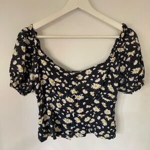 Lush Black and White Floral Puff Sleeve Blouse